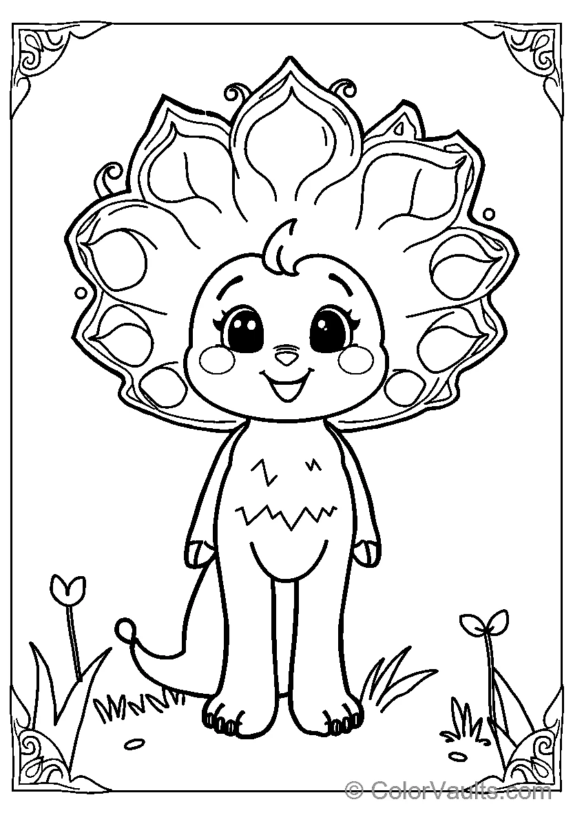Flower Crowned Dinosaur - Free Printable Coloring Page | ColorVaults