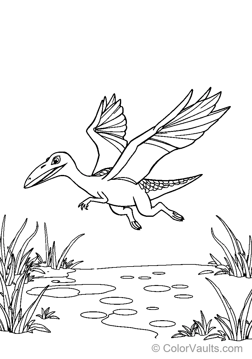 Flying Dinosaur Over Water - Free Printable Coloring Page | ColorVaults