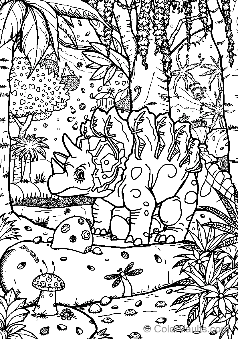 Mechanical Dinosaur Amidst Plants