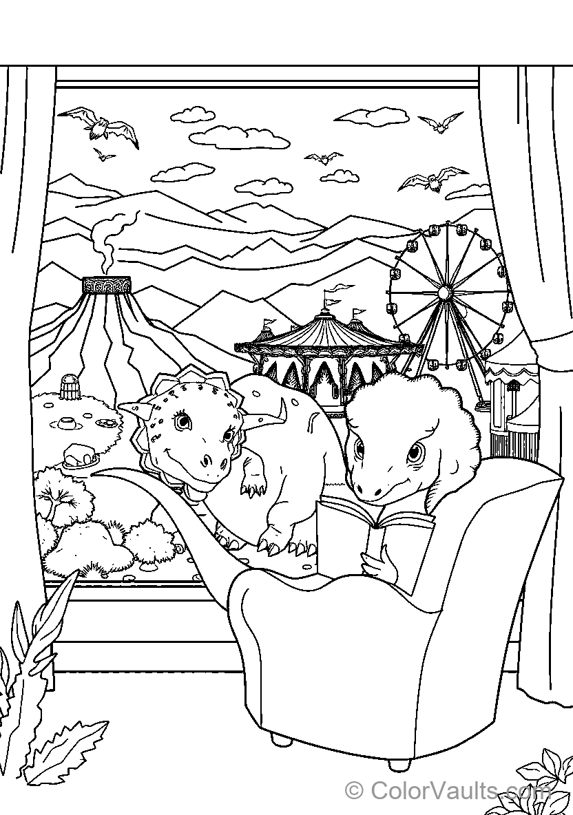 Two Dinosaur Friends Reading Together