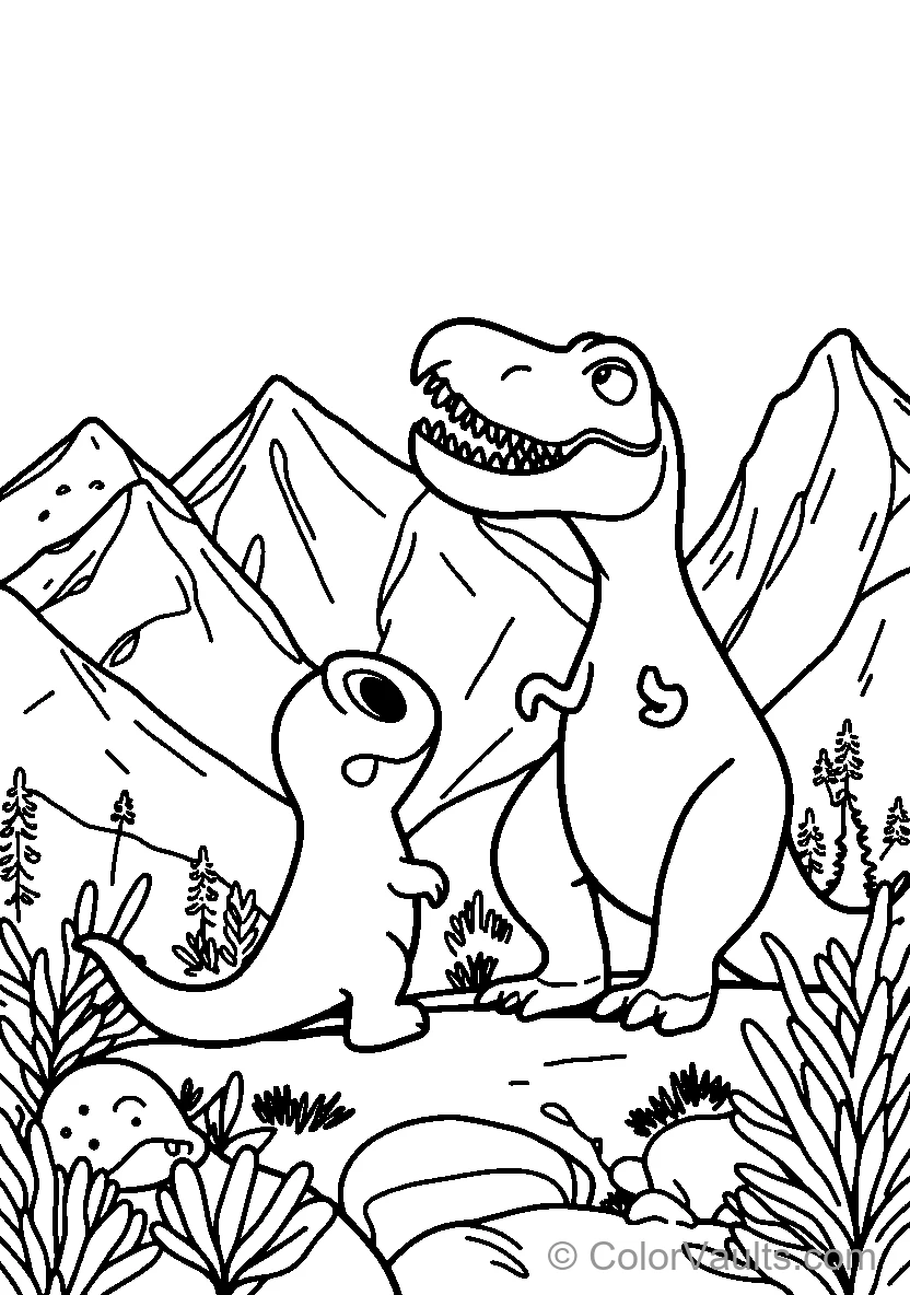Two Friendly Dinosaurs In A Prehistoric Landscape