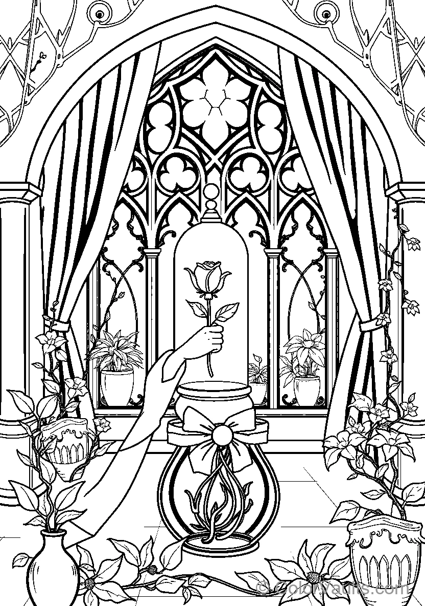 Belle Holds A Flower In An Ornate Room