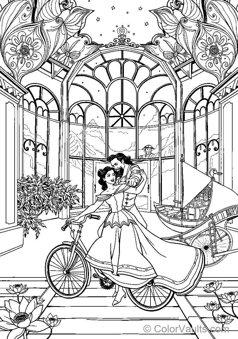 Belle On Bicycle In An Enchanted Greenhouse