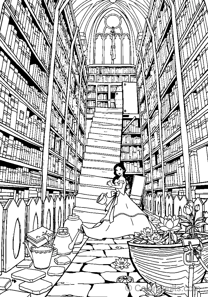 Girl In Library Setting Or Library Scene