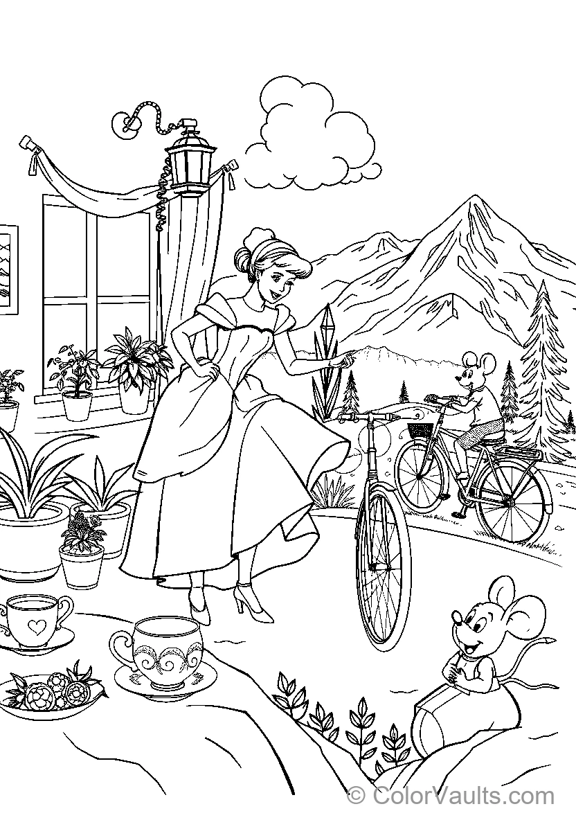 Disney Princesses And Mouse On Bicycle