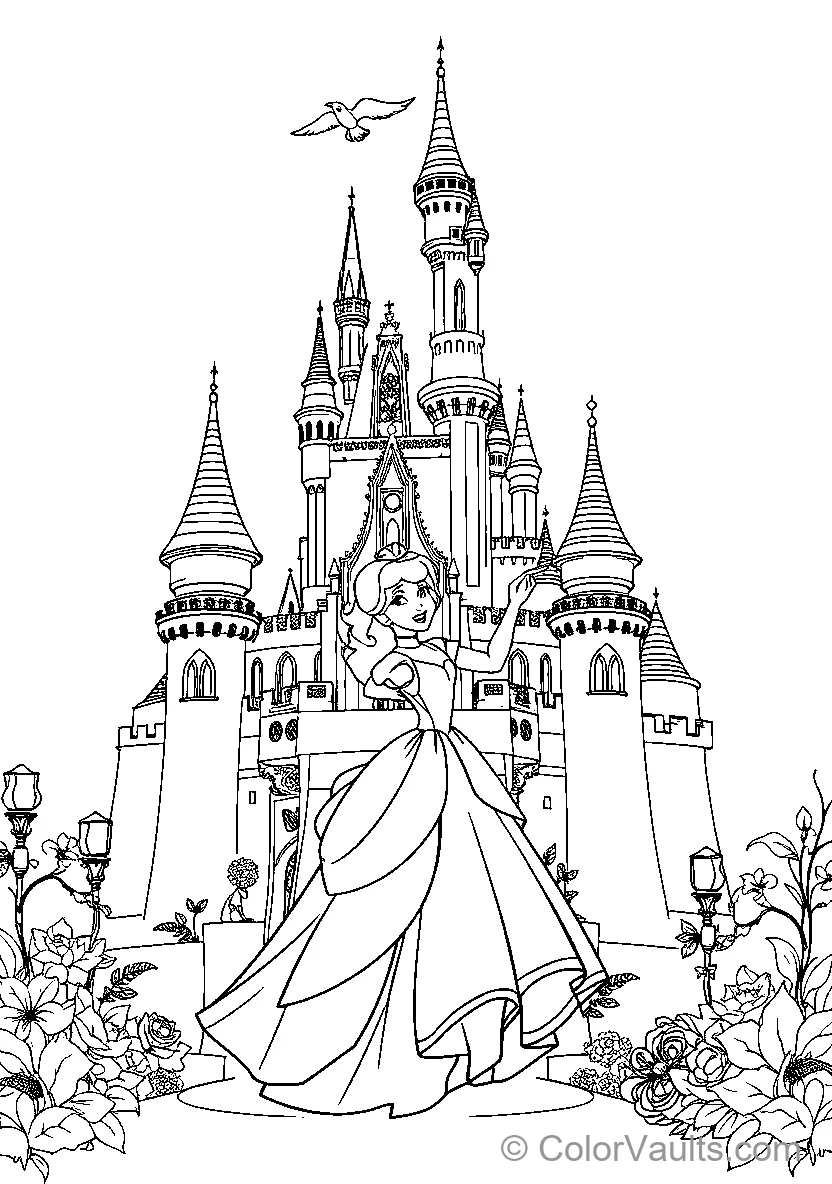 Disney Princesses In Front Of A Castle