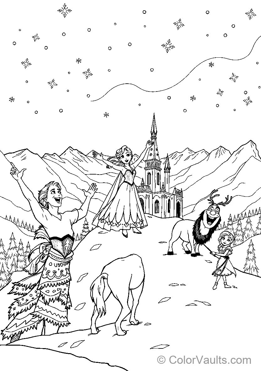 Elsa Anna et Olaf In A Snowy Landscape