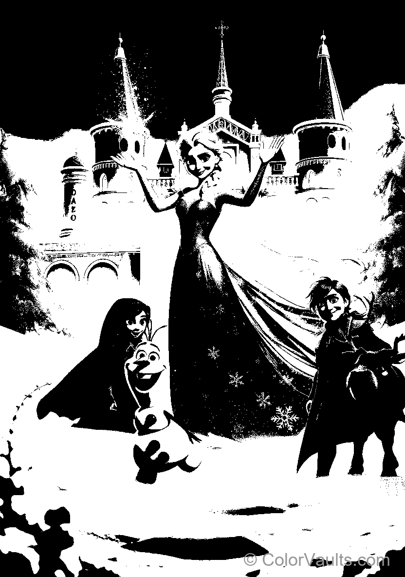 Elsa Anna et Olaf In A Snowy Scene