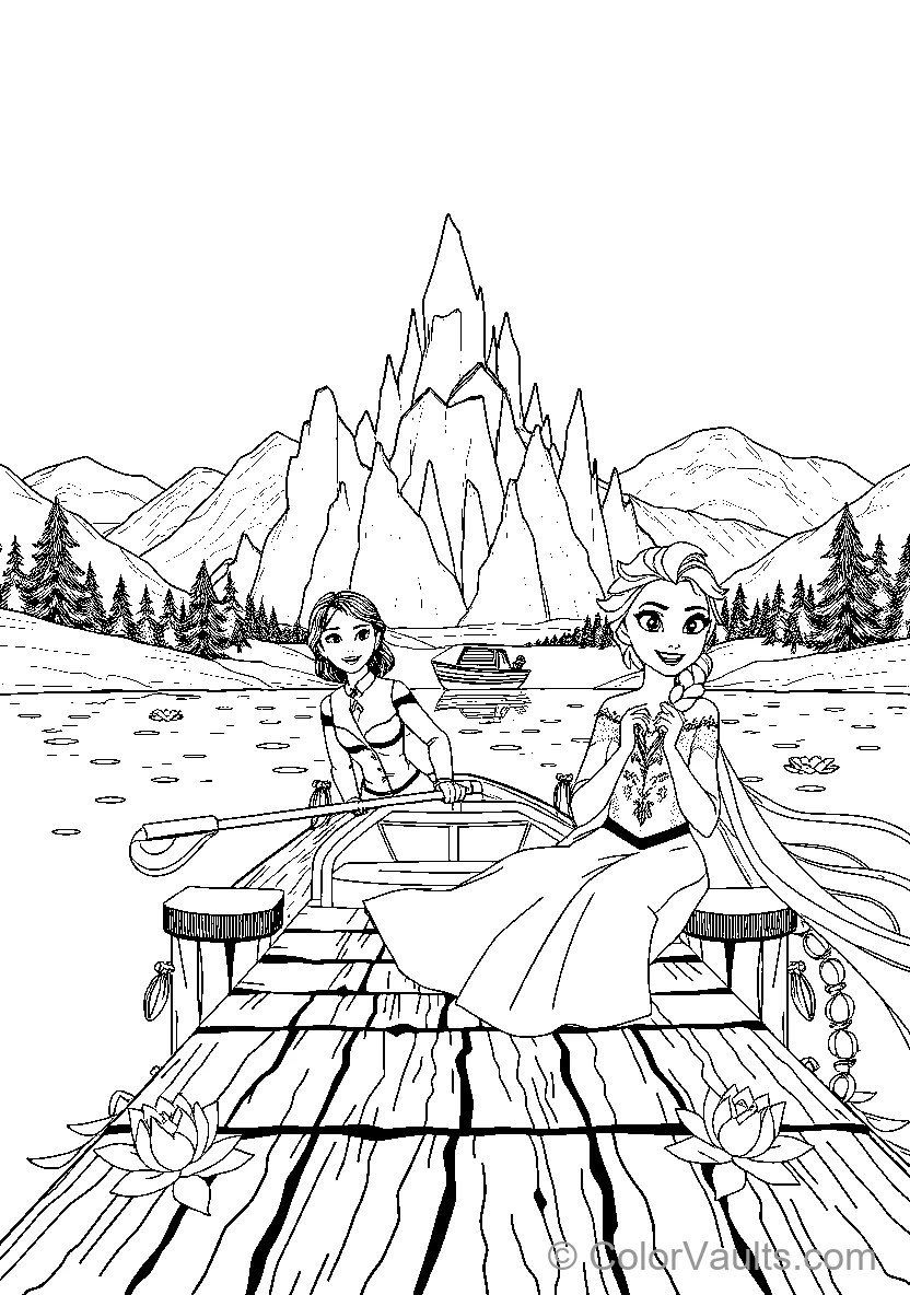 Elsa et Anna On A Boat In Frozen