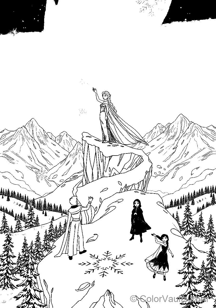 Elsa et Anna On A Mountain Cliff