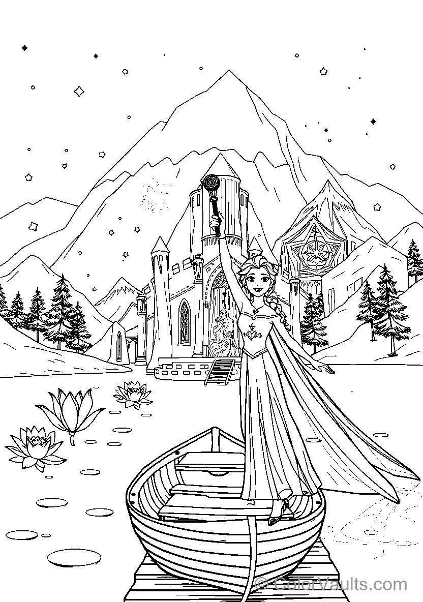 Elsa On A Boat In An Enchanted Landscape