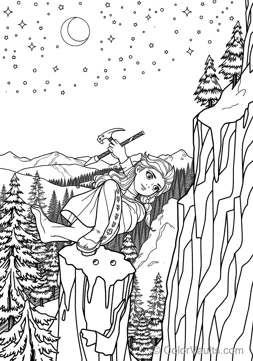 Anna Climbing the Icy Mountain Cliff Using Pickaxes (Scene 9)