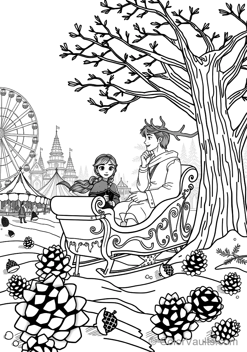 Anna und Kristoff Riding in Sven the Reindeer Wooden (Scene 3)