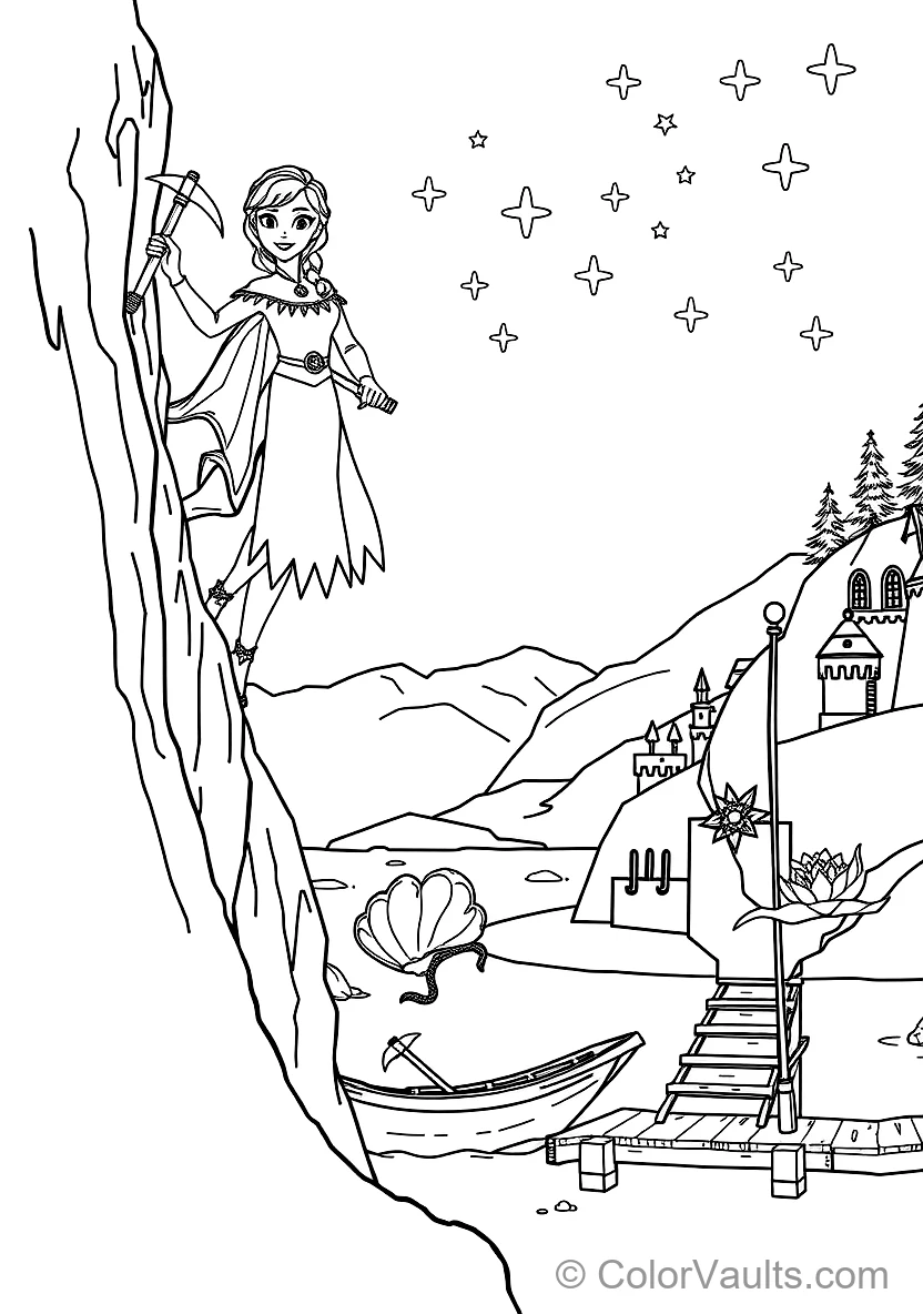 Anna Climbing the Icy Mountain Cliff Using Pickaxes (Scene 15)