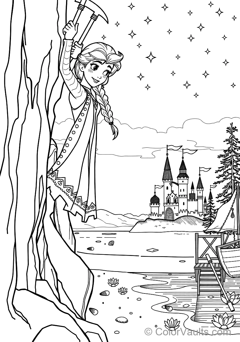 Anna Climbing the Icy Mountain Cliff Using Pickaxes (Scene 23)