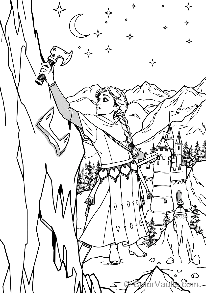 Anna Climbing the Icy Mountain Cliff Using Pickaxes (Scene 25)