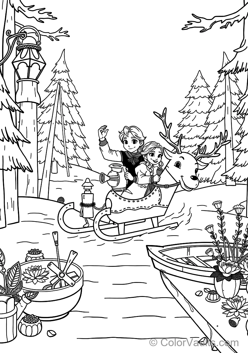 Anna und Kristoff Riding in Sven the Reindeer Wooden (Scene 5)