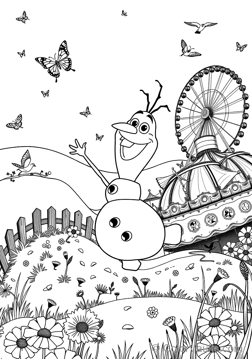 Olaf the Snowman Dancing Happily with Singing Birds (Scene 17)