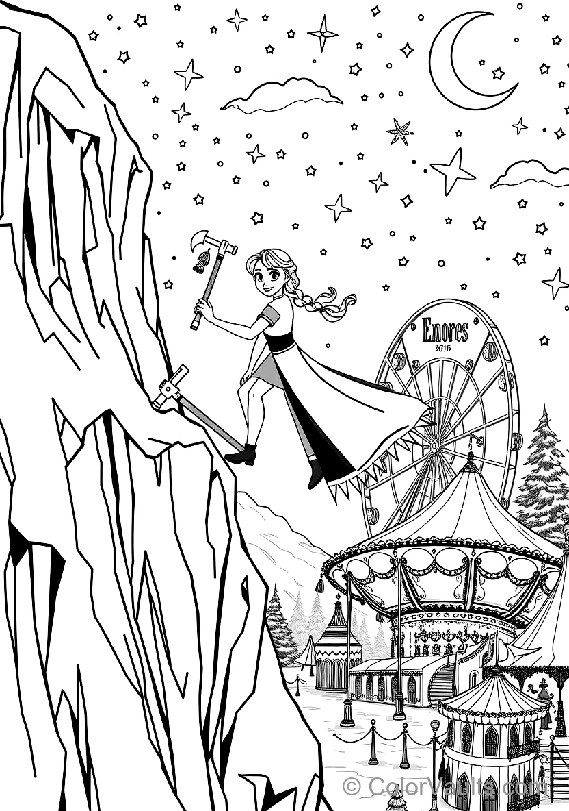 Anna Climbing the Icy Mountain Cliff Using Pickaxes (Scene 35)