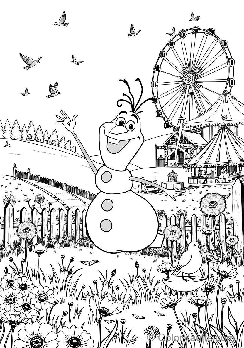 Olaf the Snowman Dancing Happily with Singing Birds (Scene 21)