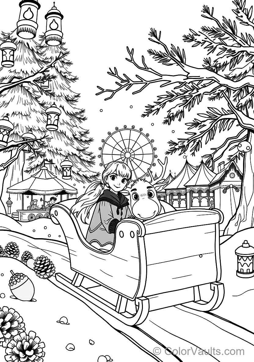 Anna and Kristoff Riding in Sven the Reindeer Wooden (Scene 9)