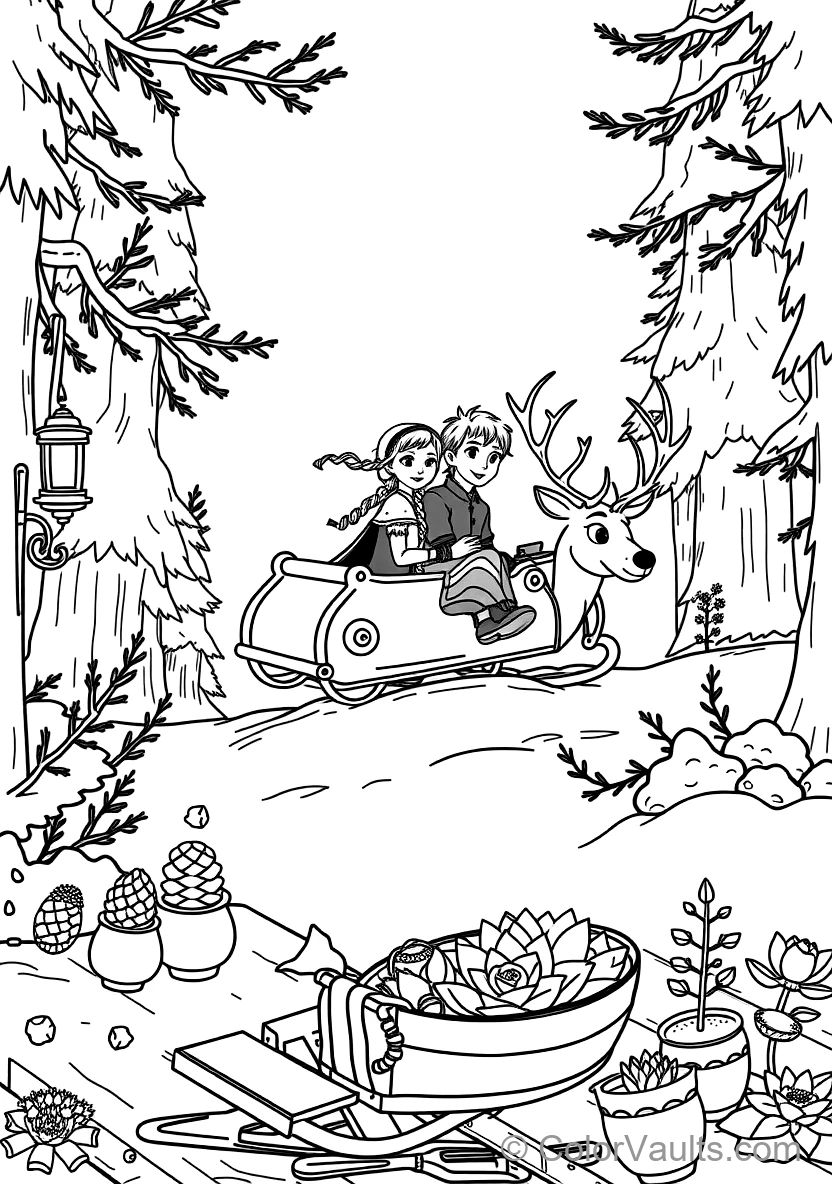 Anna et Kristoff Riding in Sven the Reindeer Wooden (Scene 15)