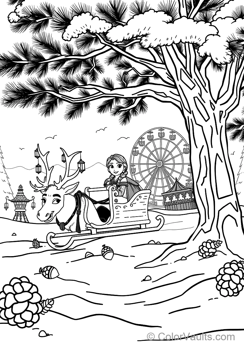 Anna and Kristoff Riding in Sven the Reindeer Wooden (Scene 17)