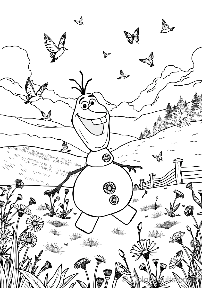 Olaf the Snowman Dancing Happily with Singing Birds (Scene 39)