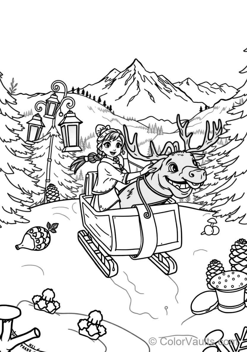 Anna and Kristoff Riding in Sven the Reindeer Wooden (Scene 25)