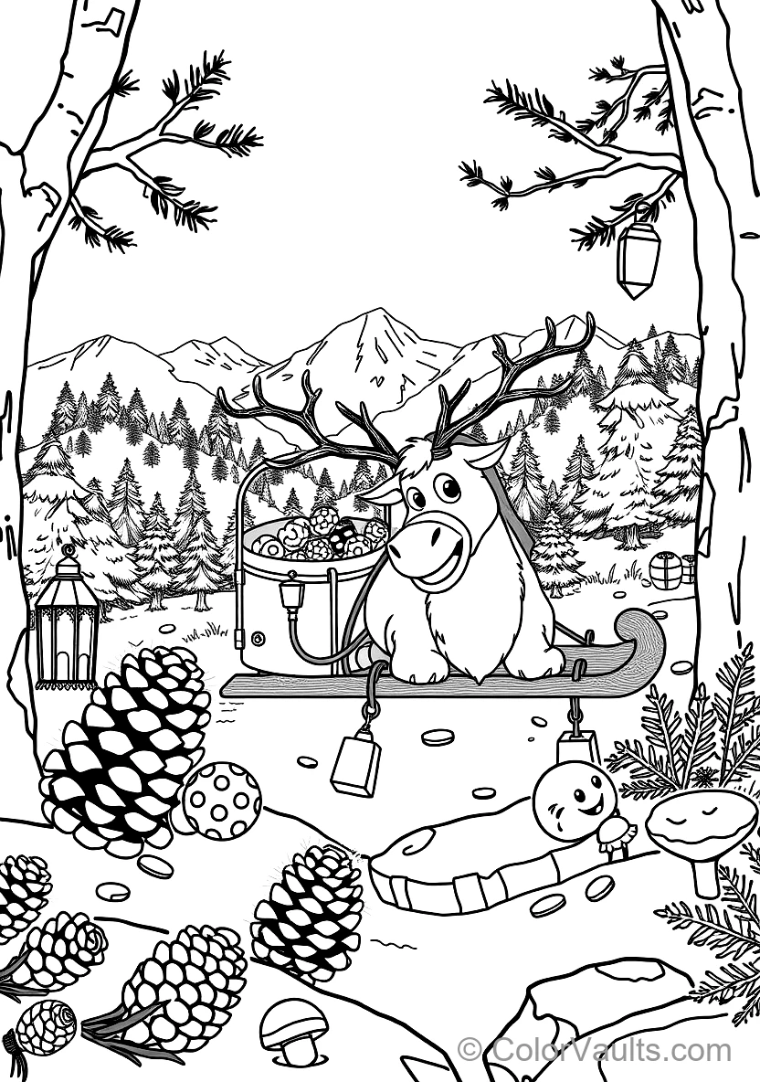 Anna and Kristoff Riding in Sven the Reindeer Wooden (Scene 31)