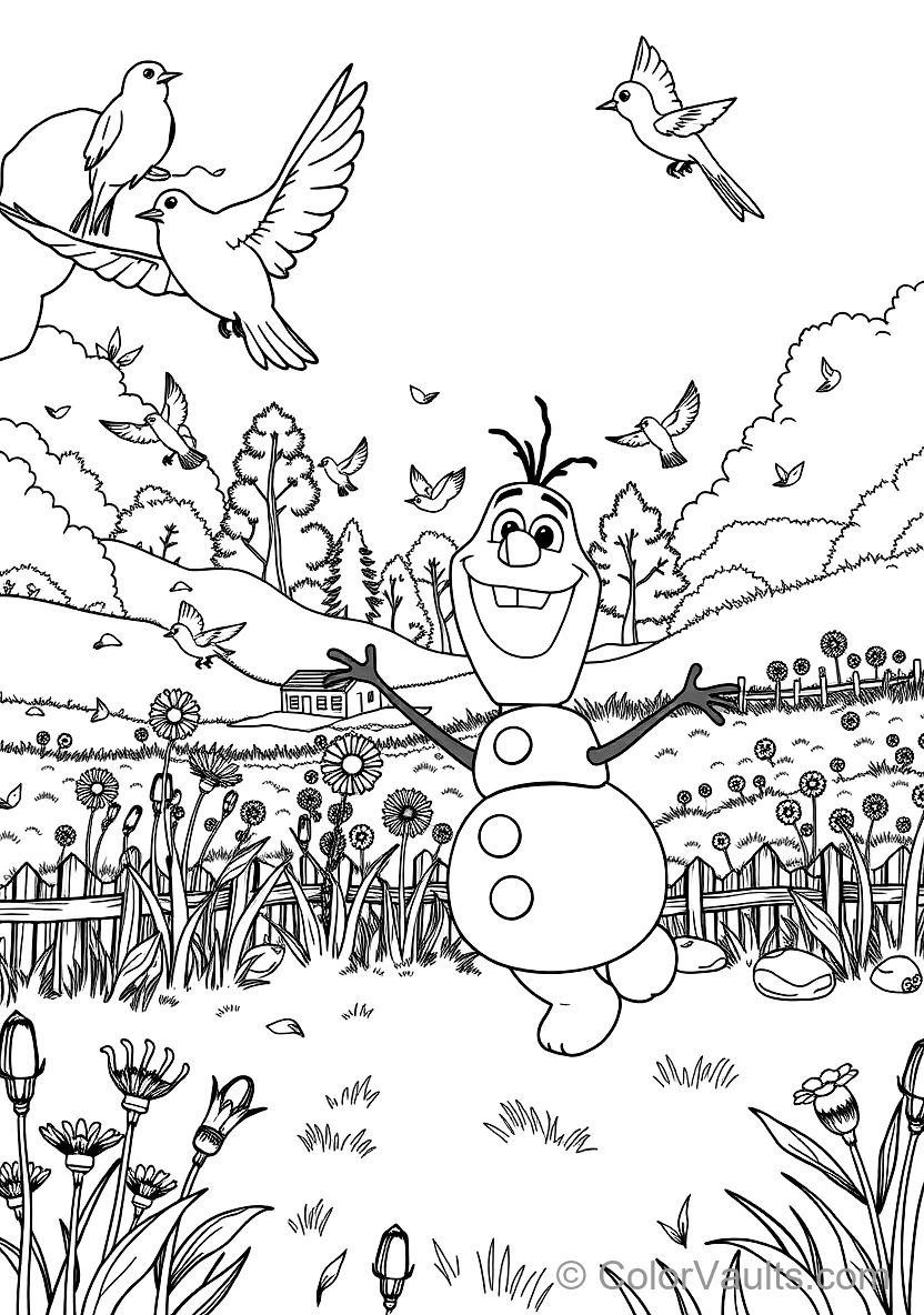 Olaf the Snowman Dancing Happily with Singing Birds (Scene 47)