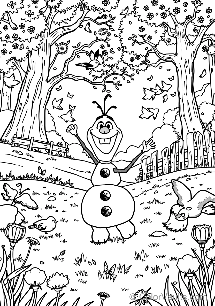 Olaf the Snowman Dancing Happily with Singing Birds (Scene 49)