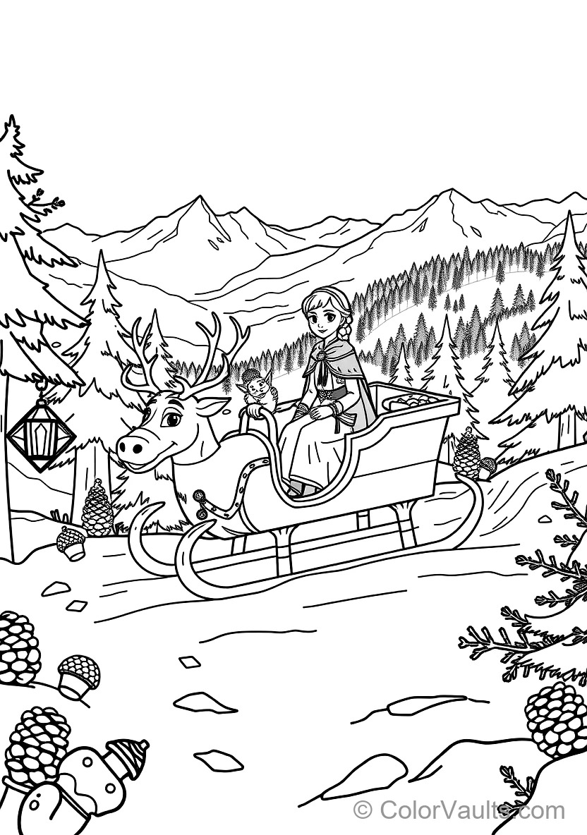 Anna and Kristoff Riding in Sven the Reindeer Wooden (Scene 37)