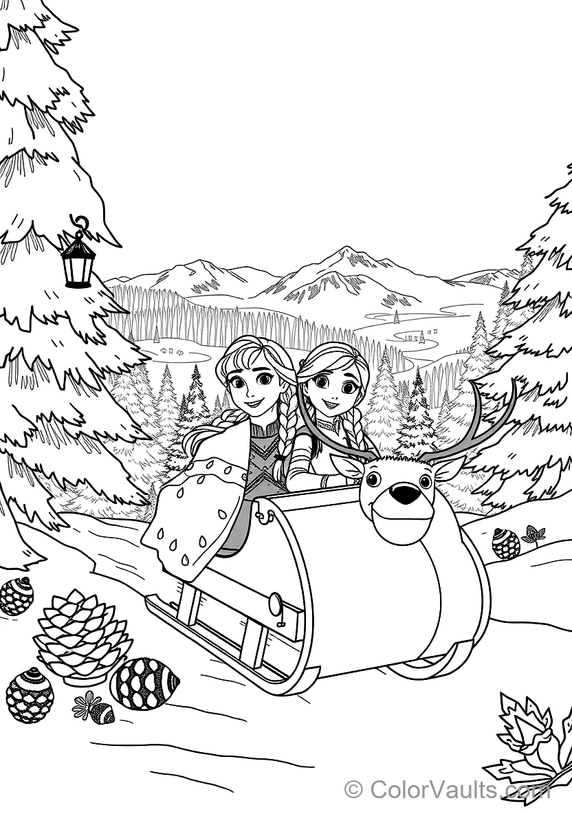 Anna and Kristoff Riding in Sven the Reindeer Wooden (Scene 39)