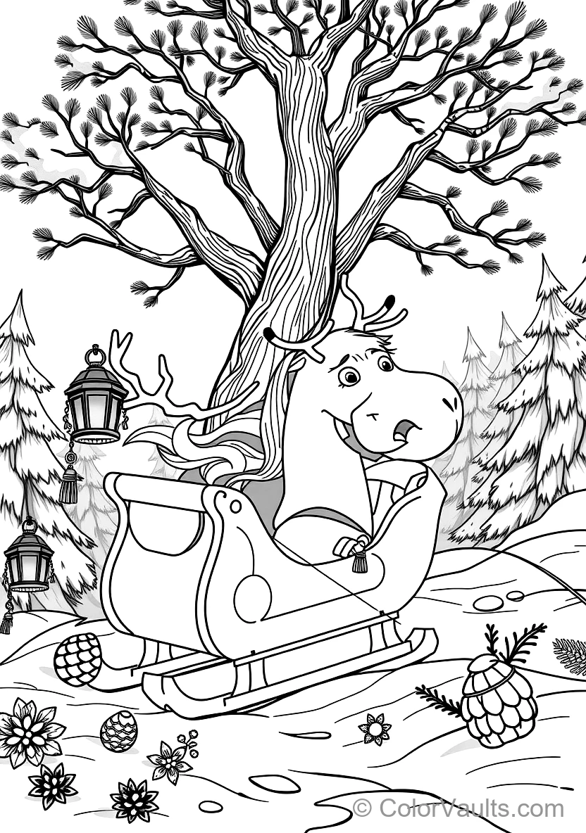 Anna and Kristoff Riding in Sven the Reindeer Wooden (Scene 41)
