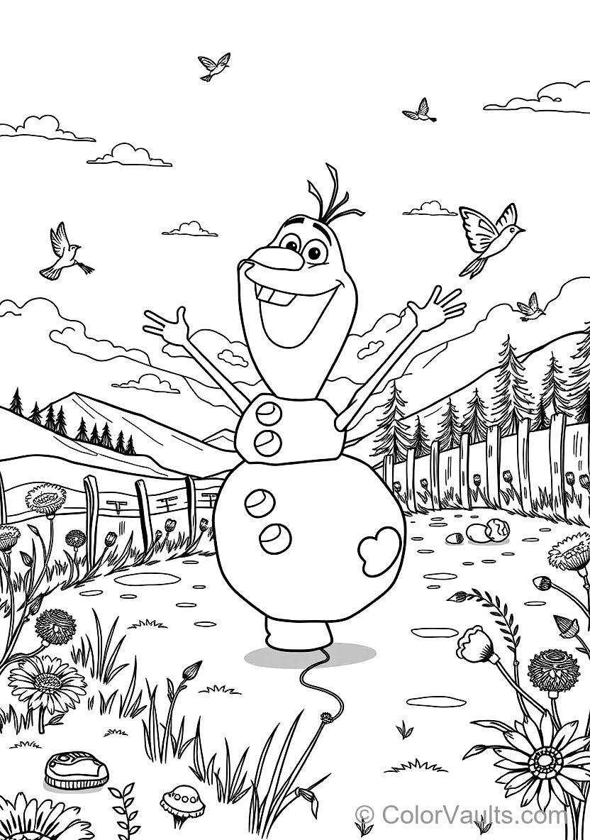 Olaf the Snowman Dancing Happily with Singing Birds (Scene 51)