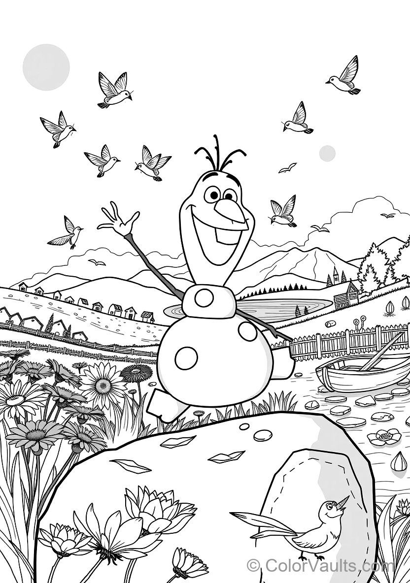 Olaf the Snowman Dancing Happily with Singing Birds (Scene 55)