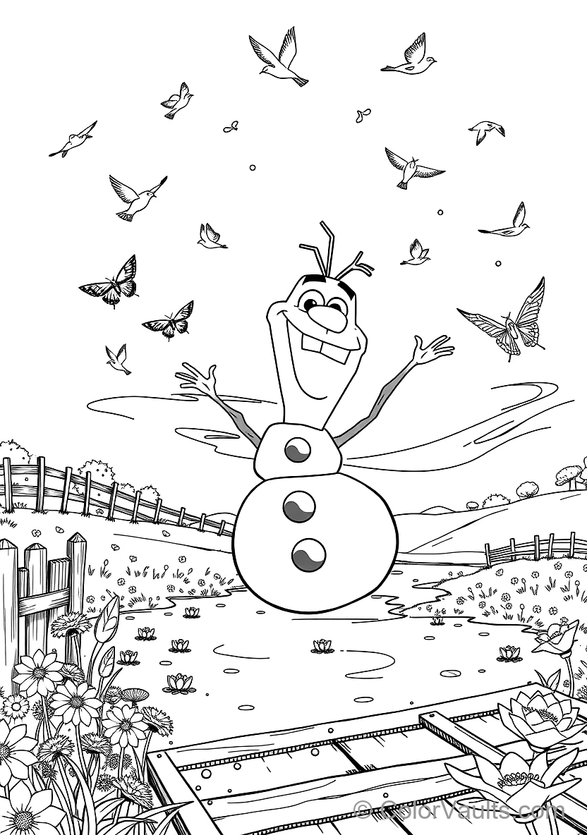 Olaf the Snowman Dancing Happily with Singing Birds (Scene 57)