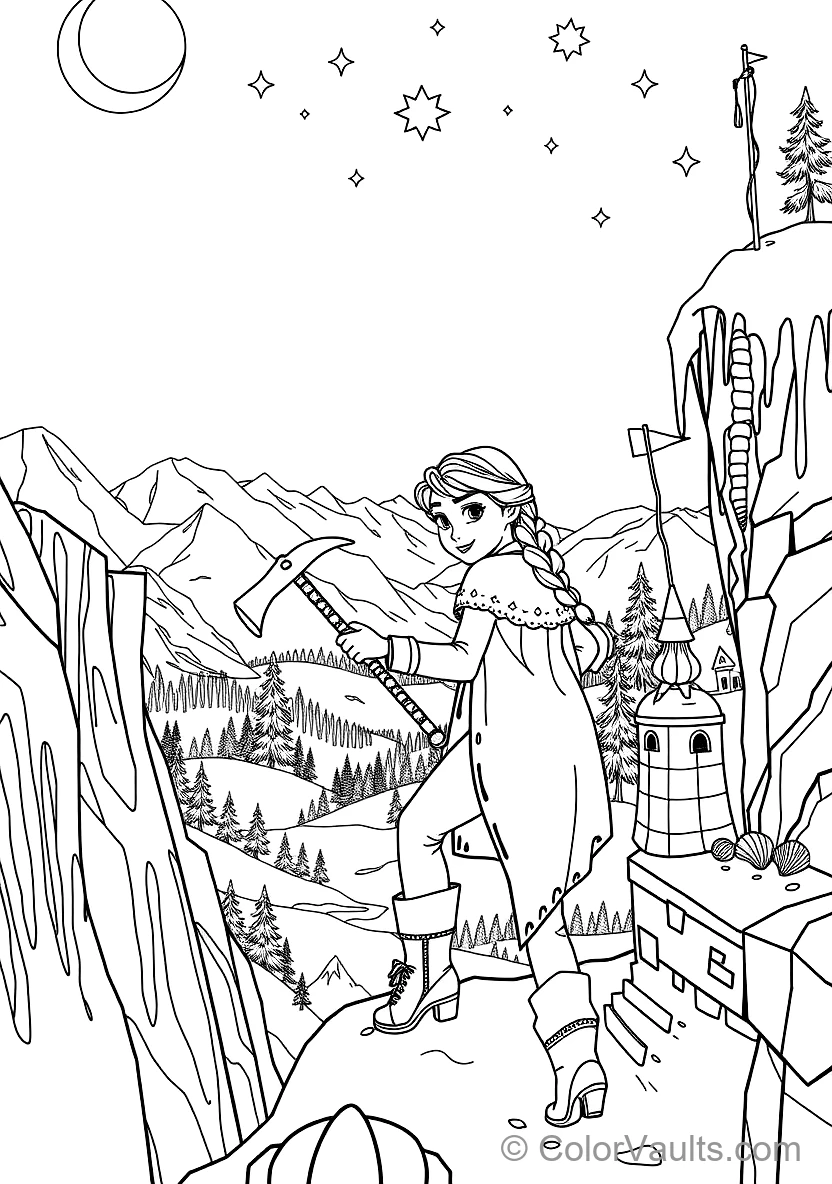 Anna Climbing the Icy Mountain Cliff Using Pickaxes (Scene 61)