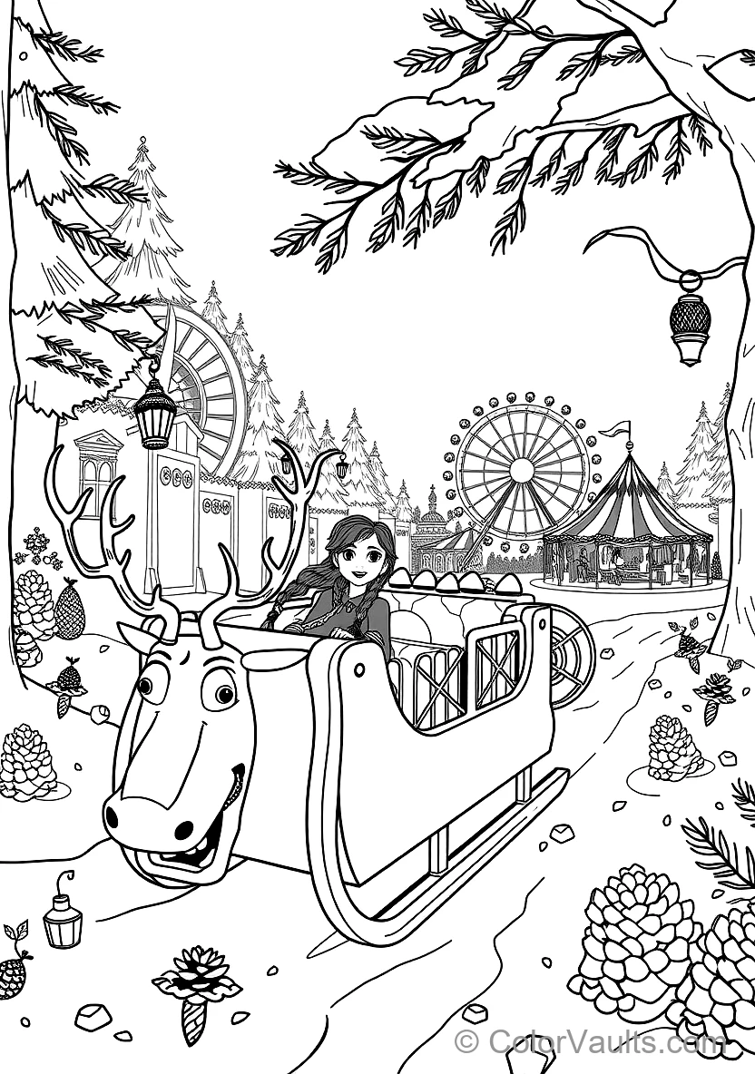 Anna and Kristoff Riding in Sven the Reindeer Wooden (Scene 45)