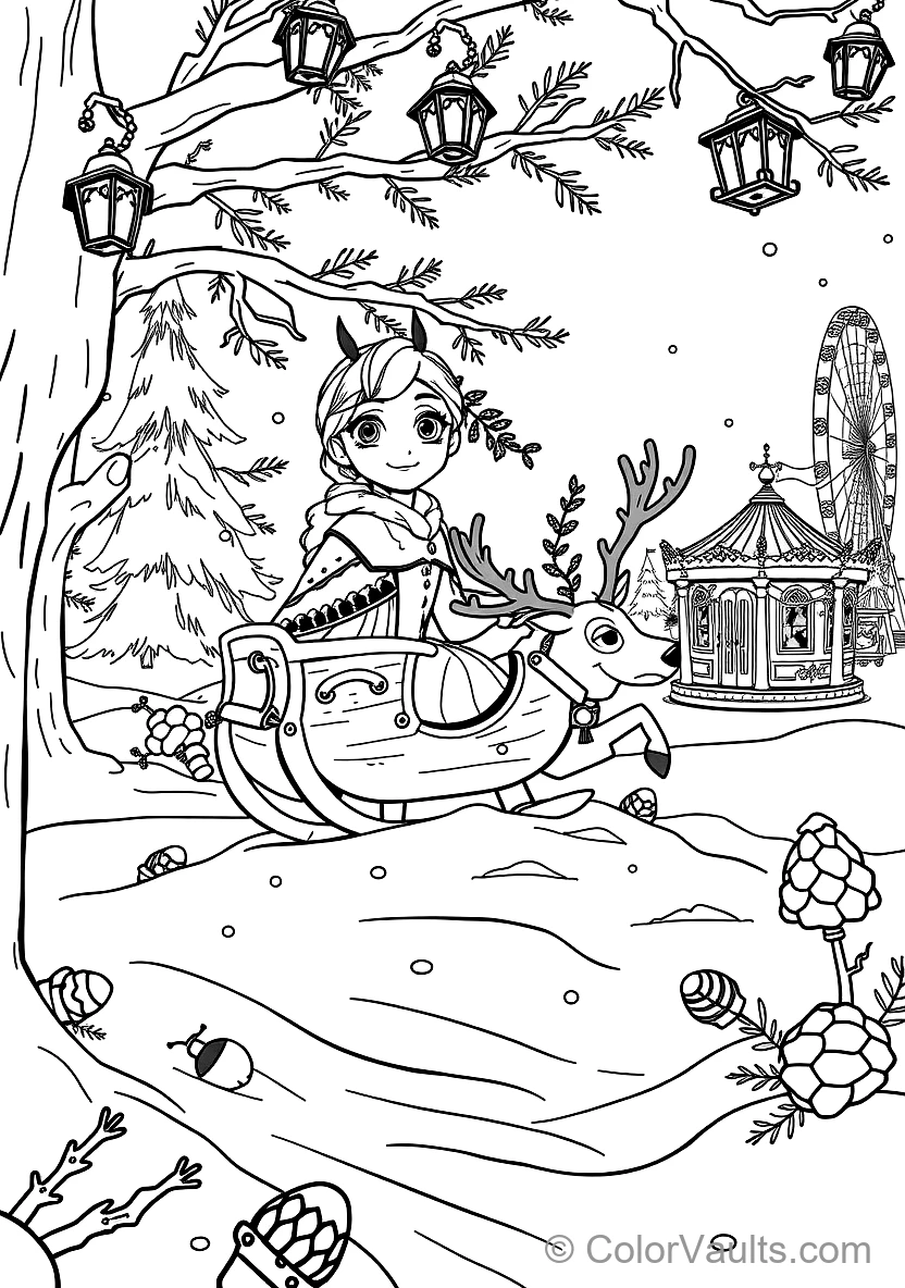 Anna and Kristoff Riding in Sven the Reindeer Wooden (Scene 47)