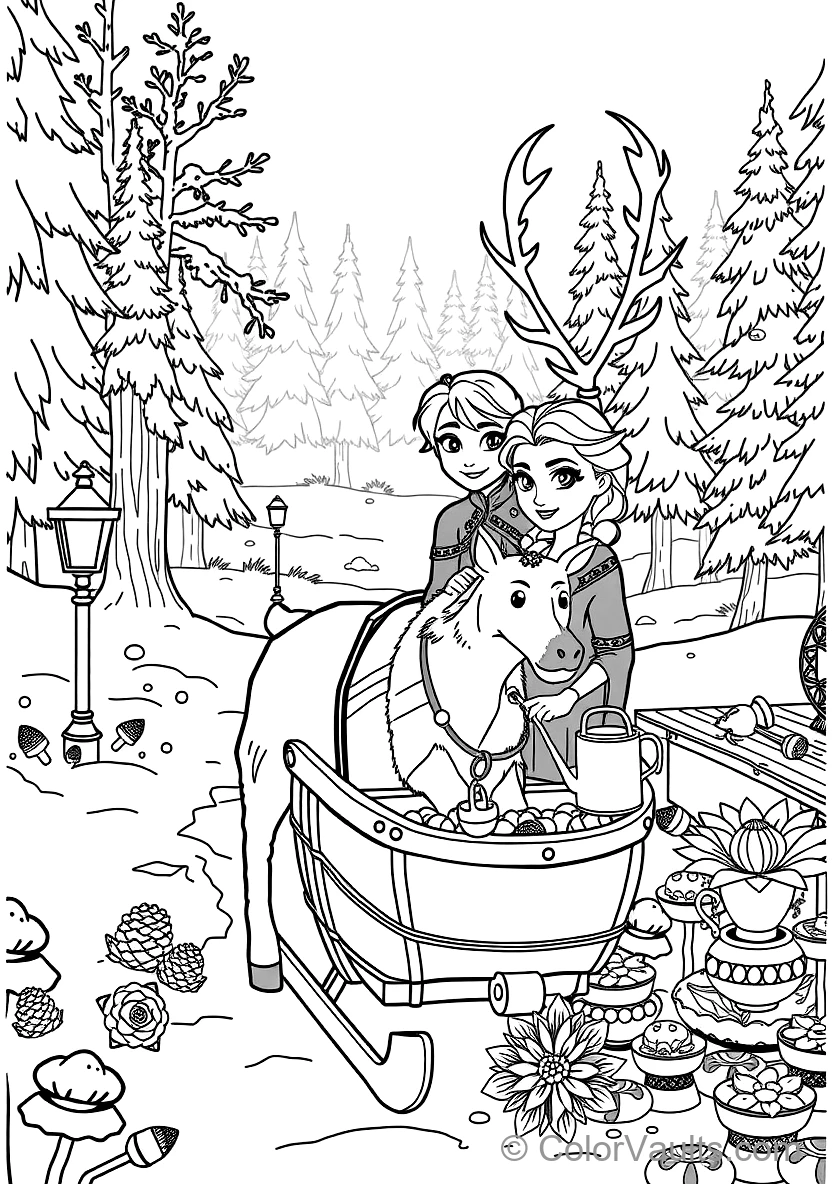 Anna and Kristoff Riding in Sven the Reindeer Wooden (Scene 53)