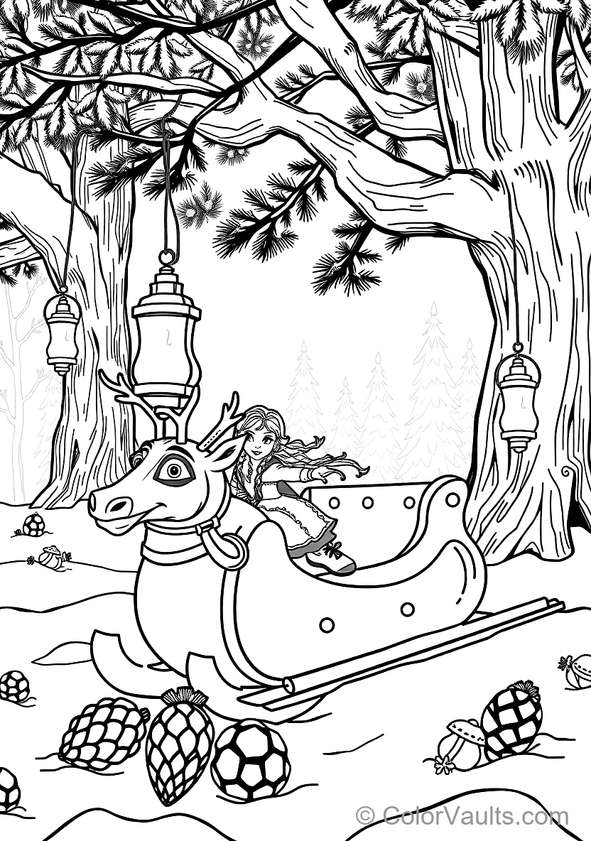 Anna and Kristoff Riding in Sven the Reindeer Wooden (Scene 63)
