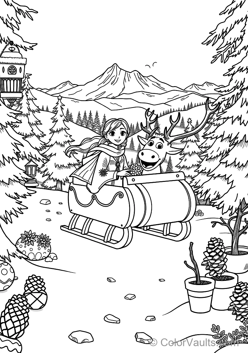 Anna et Kristoff Riding in Sven the Reindeer Wooden (Scene 65)