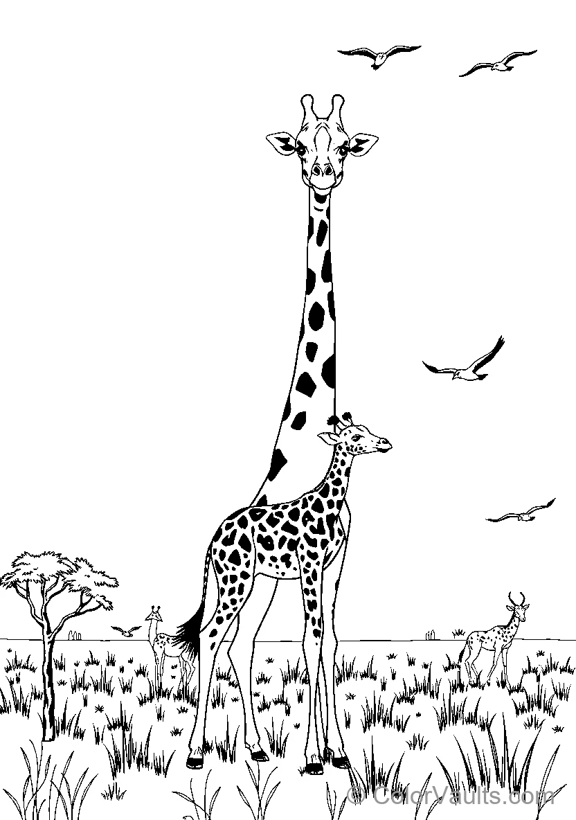 Giraffe Family In Savanna