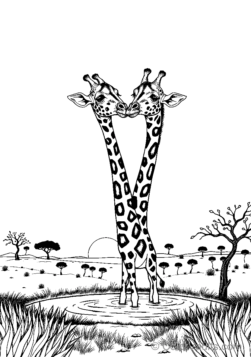Giraffes In A Savanna Scene