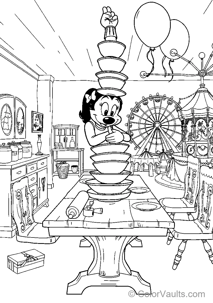 Disney Character Balancing Bowls On Table In Carnival Setting