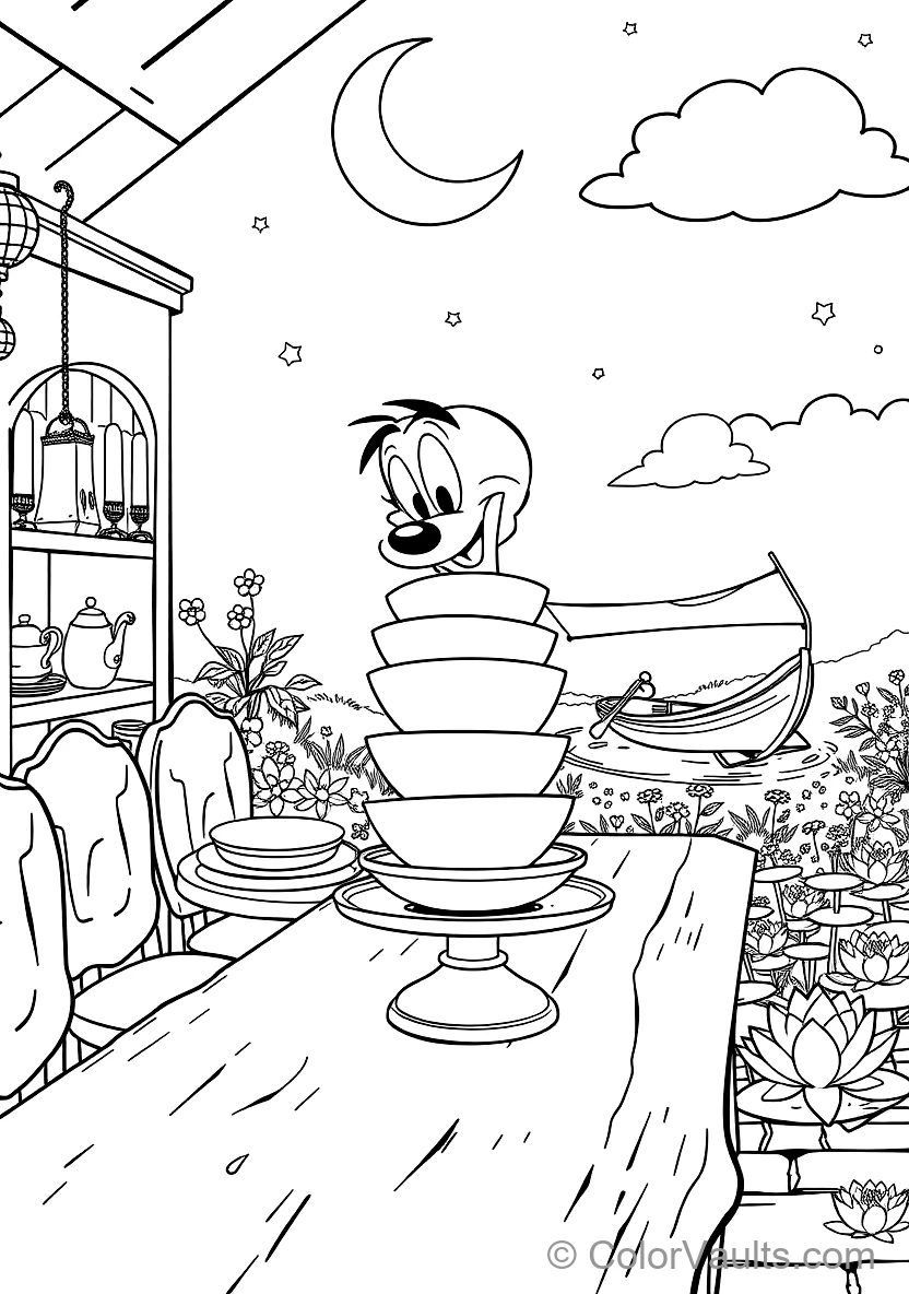 Dopey Balancing a Tall Wobbly Stack of Clean Ceramic (Scene 19)