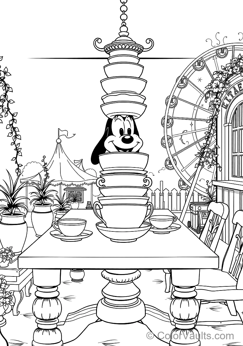 Dopey Balancing a Tall Wobbly Stack of Clean Ceramic (Scene 41) - Kostenlose Malvorlage zum Ausdrucken | ColorVaults