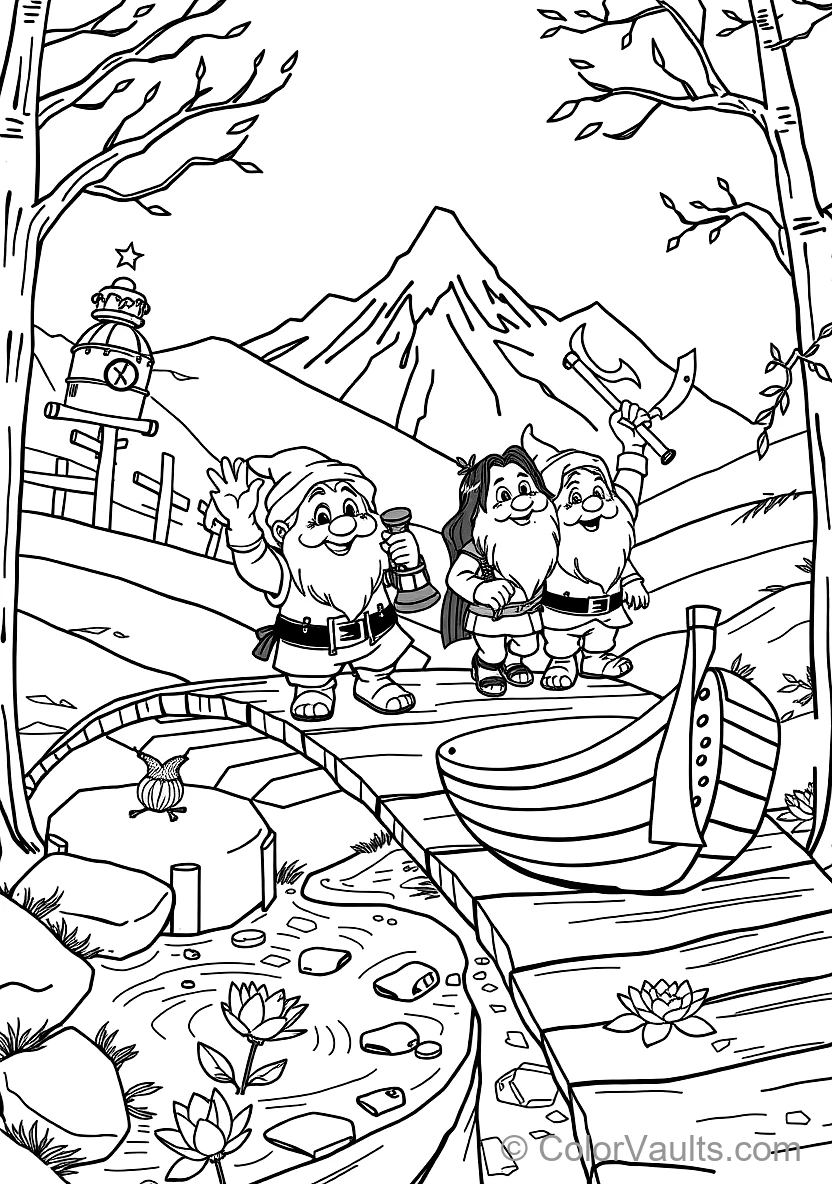 Seven Dwarfs Marching Home Singing Heigh-ho (Scene 31) - Kostenlose Malvorlage zum Ausdrucken | ColorVaults
